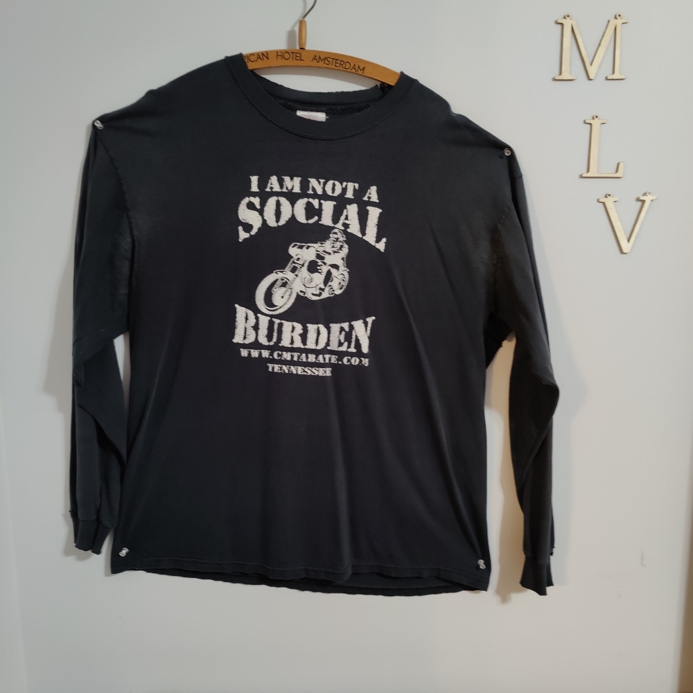80s Harley Biker ABATE tee  Social Burden trashed XL